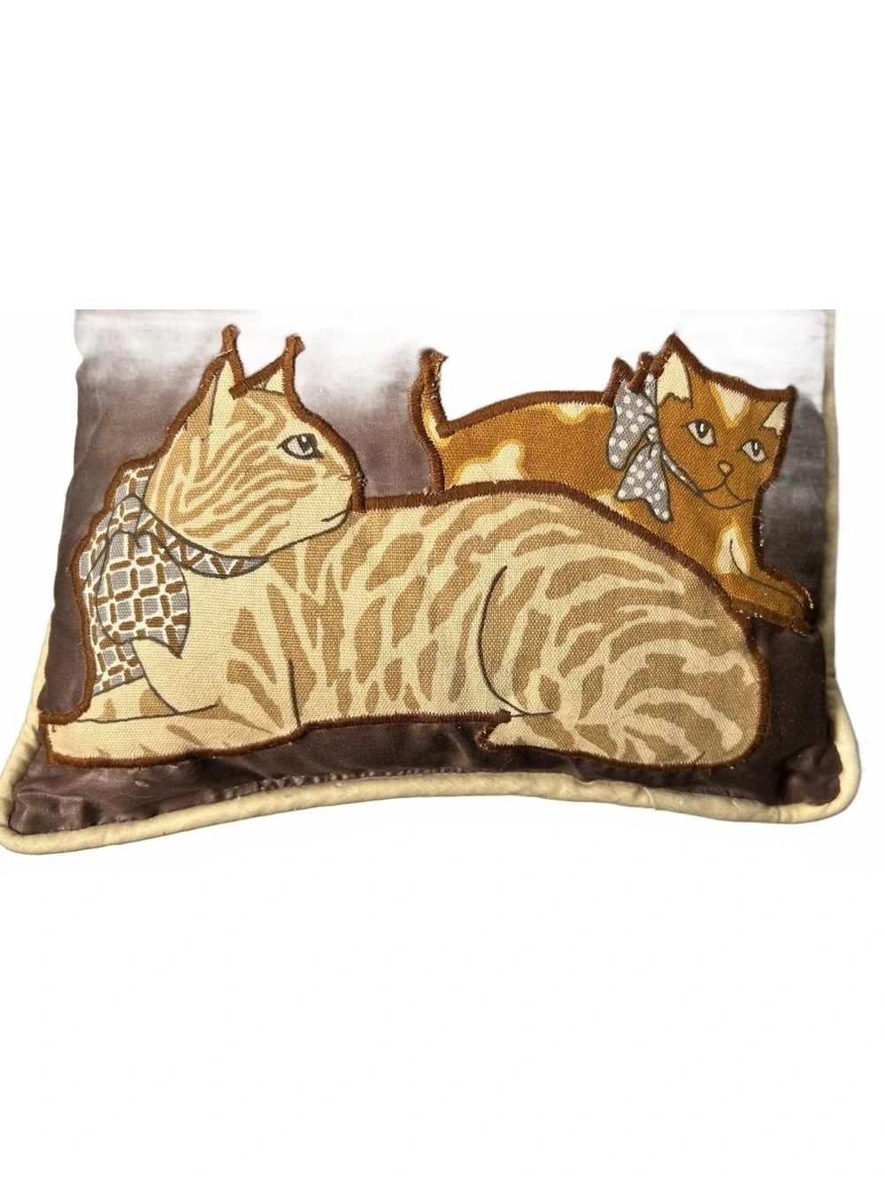 Decorative Brown Pillow with Cat Embroidery by Desley